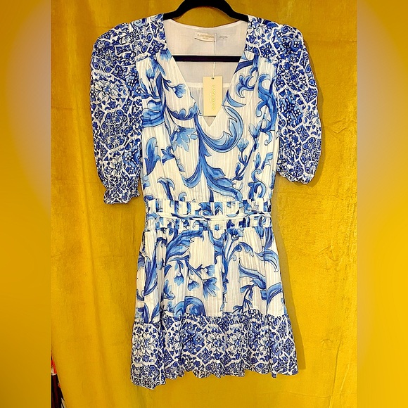 Ramy Brook Susan Watercolor Puff-Sleeve Minidress in Spring Navy Positano - Picture 10 of 11